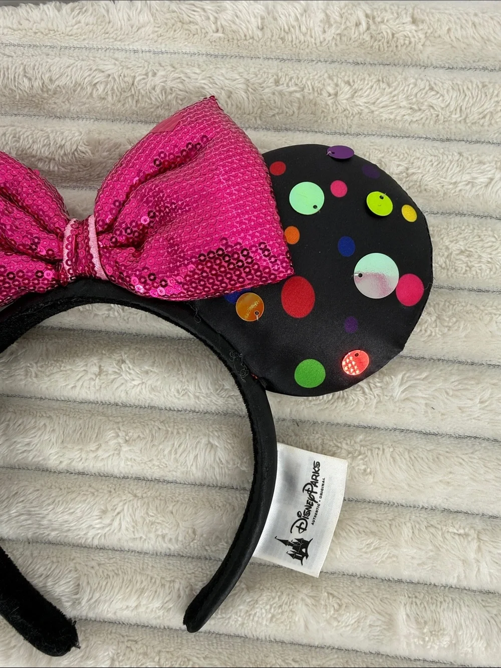 Disney Parks Minnie Mouse Polka Dot Ears with Pink Sequin Bow